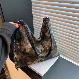 PU Woven Tote Shoulder Bag with Zip Closure