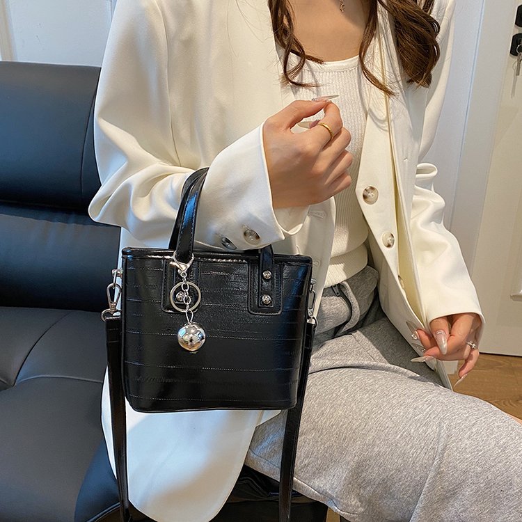 PU Tote Bag with Zipper and Stitching Detail - One Size - Image 4