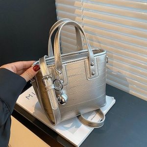 PU Tote Bag with Zipper and Stitching Detail - One Size