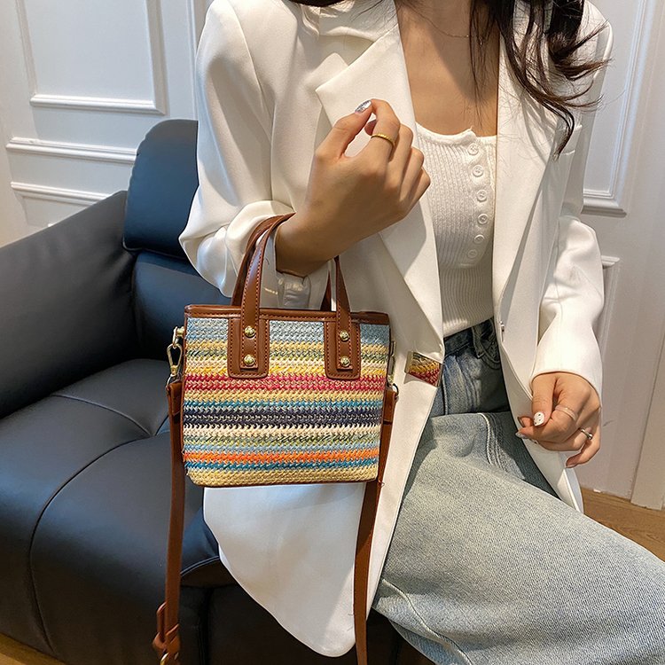 Fabric Tote Bag with Zipper and Stitching Detail - One Size - Image 3