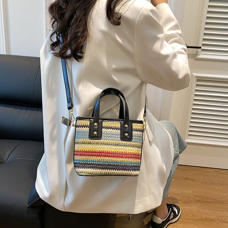 Fabric Tote Bag with Zipper and Stitching Detail - One Size - Image 2