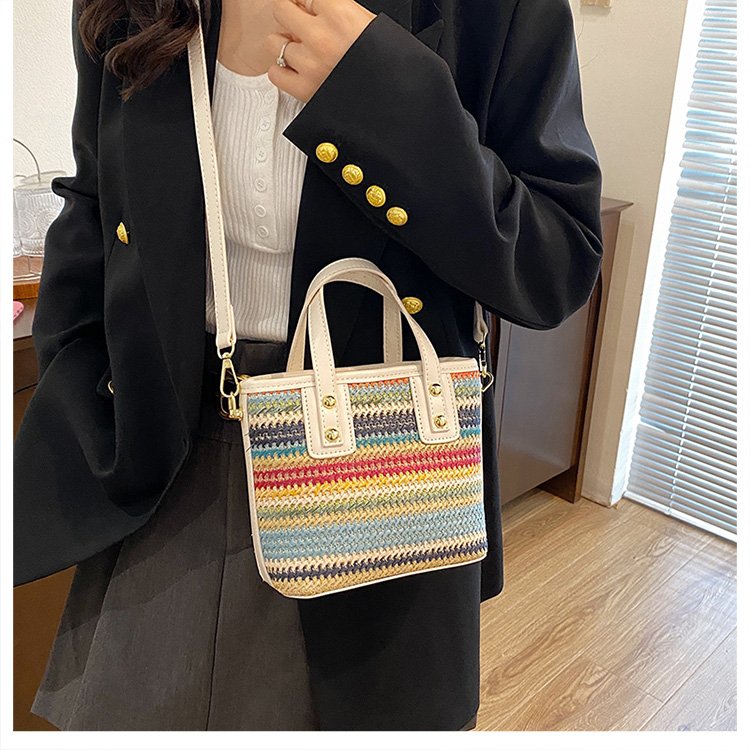 Fabric Tote Bag with Zipper and Stitching Detail - One Size - Image 4