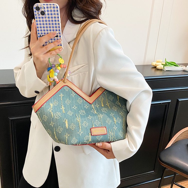 PU Tote Shoulder Bag with Stitching Detail Open Top 2025 Summer - Image 3