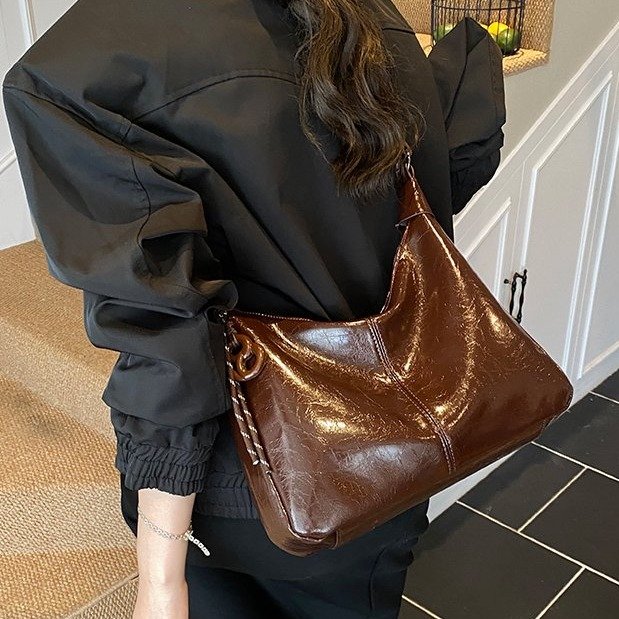 Women's PU Hobo Bag Casual Minimalist Zip Spliced 2025 Spring - Image 3