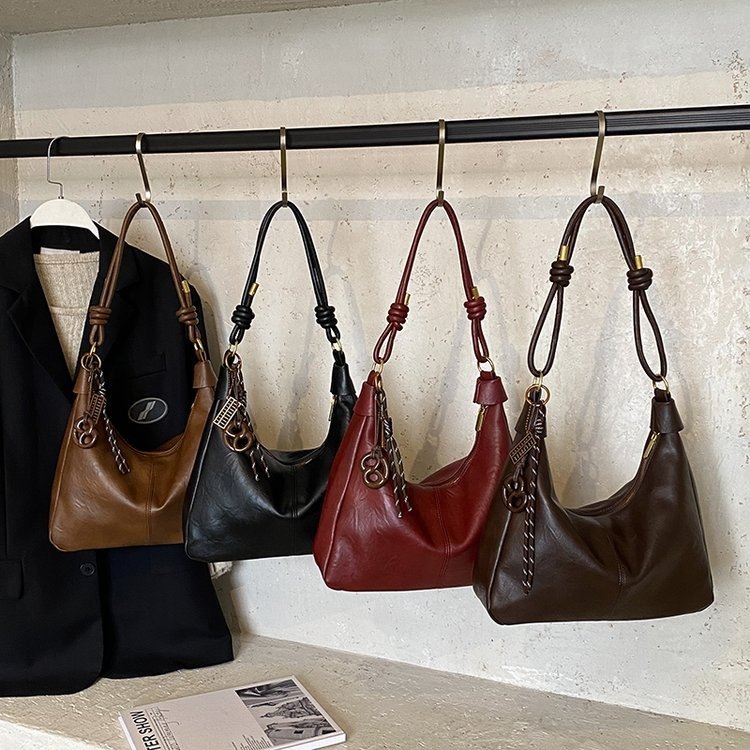 PU Hobo Bag with Zipper and Patchwork Detail - Image 4