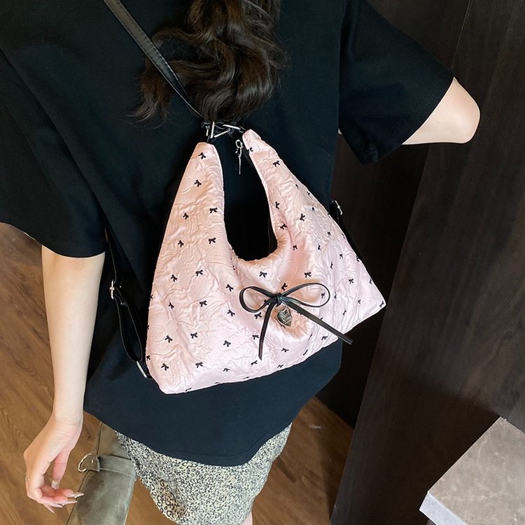 Women's One Shoulder Bag with Bow Detail and Zipper Closure - Image 4