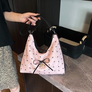 Women's One Shoulder Bag with Bow Detail and Zipper Closure