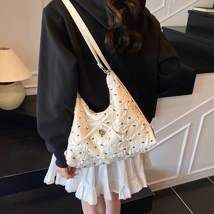 Women's One Shoulder Bag with Bow Detail and Zipper Closure - Image 2
