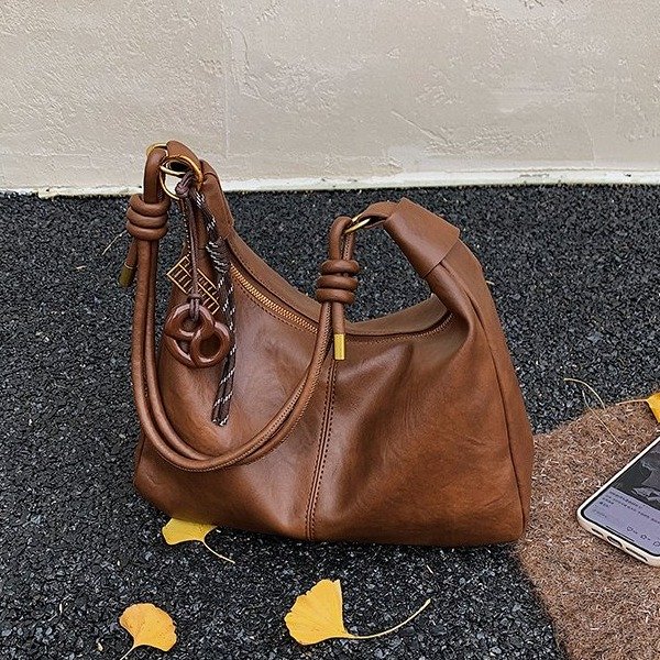 PU Hobo Bag with Zipper and Patchwork Detail