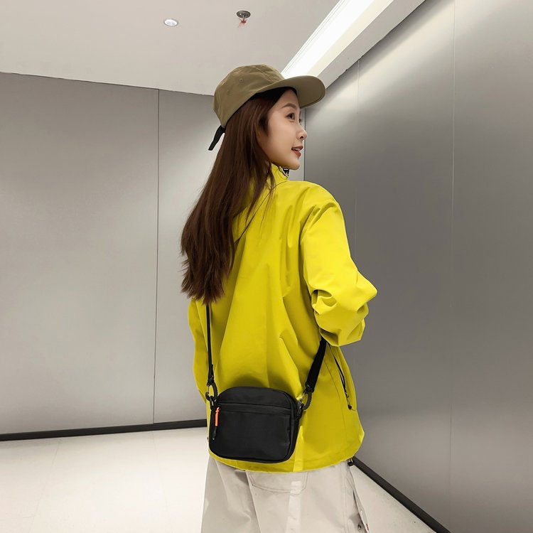 Women's Single Shoulder Crossbody Bag with Zipper Closure - Black and Black-Orange - Image 3