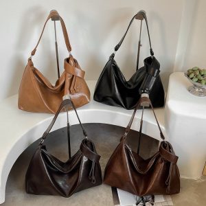 Women's Hobo Bag with Zipper Closure - Yellow Brown - Yellow Brown,Black,Coffee,Brown - One Size