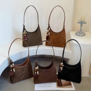 Women's Leopard Print Hobo Bag with Zip Closure - 2026 Fall - Leopard print,Black,Coffee,Green,Brown - With charm,Without charm