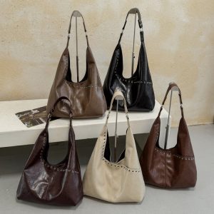 PU Hobo Tote Bag with Magnetic Closure and Rivet Details