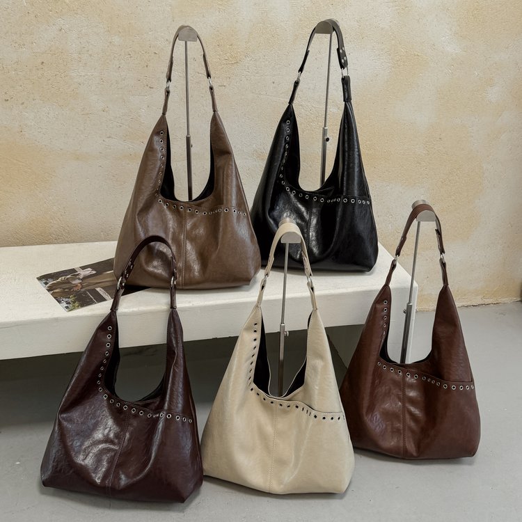 PU Hobo Tote Bag with Magnetic Closure and Rivet Details