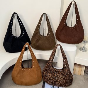 Women's Leopard Print Hobo Bag with Magnetic Closure